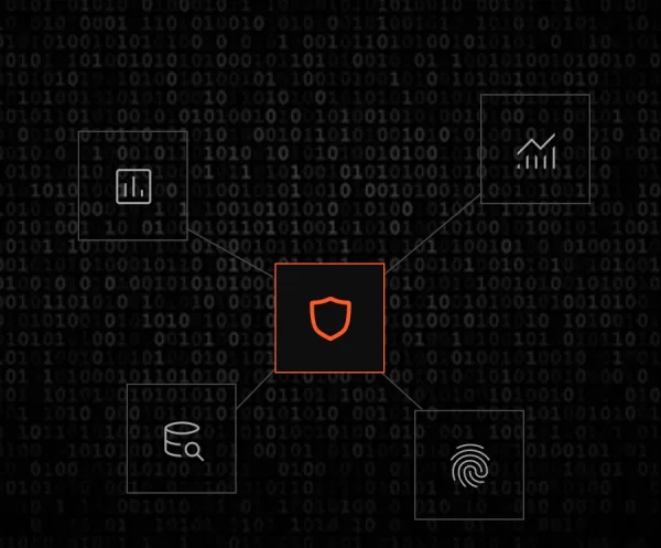 Information map showing a red shield connected to data symbols.