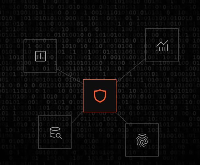 Information map showing a red shield connected to data symbols.